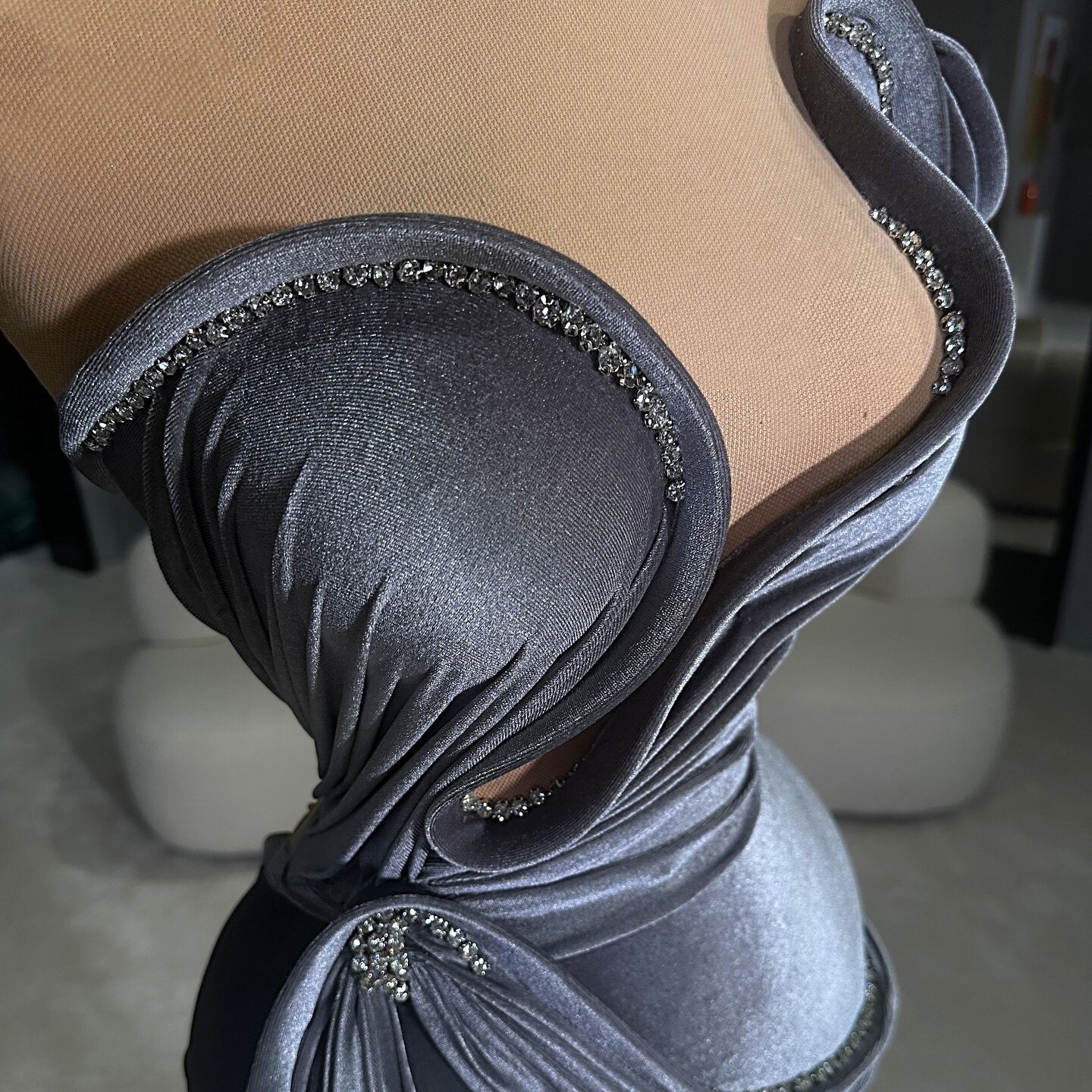 Sweet Sheath Gunmetal Grey Prom Dress Beaded Off-Shoulder Evening Dress AP6747
