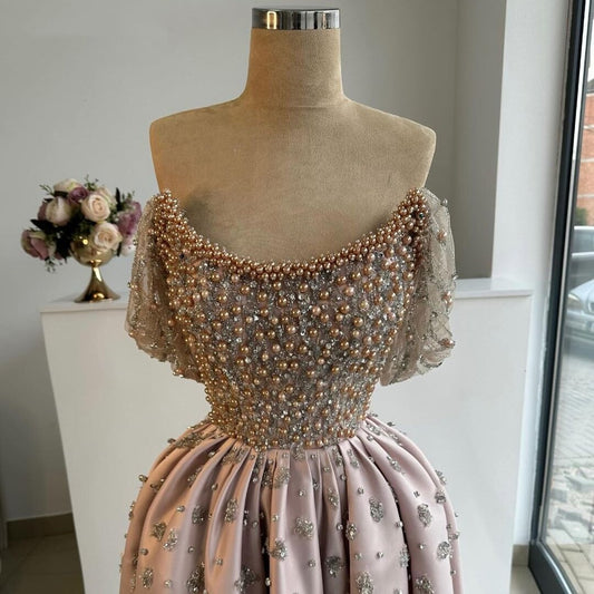 Y2K Off-Shoulder Prom Dresses A-Line Beading Formal Gowns AP6790