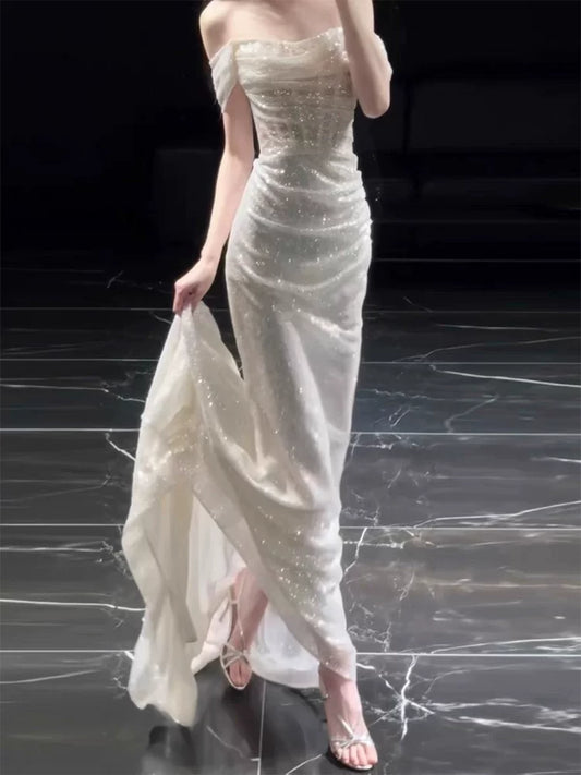 Unique Off-Shoulder Wedding Dress Sequins Mermaid Bridal Dress AP6846