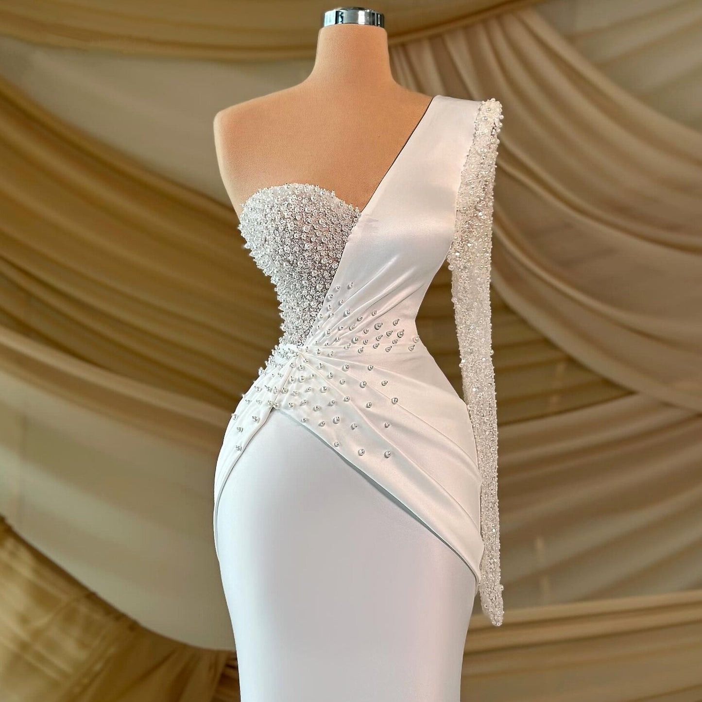 Princess Sheath Beads Wedding Dress Long Sleeve Sequins Bridal Outfit AP6868