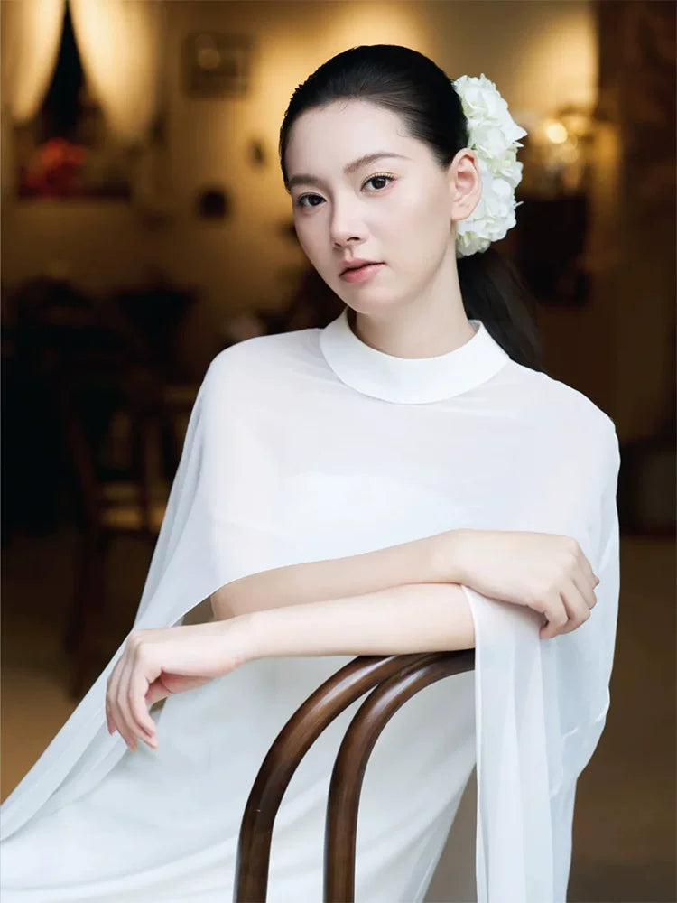 New Tendency Jewel Neck Wedding Dress Long Sleeve Cape A-Line Bridal Outfit AP6878