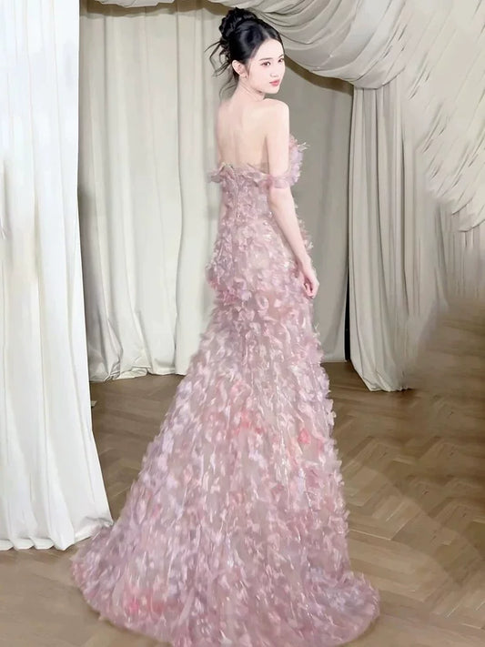 Ornate Sheath Off-Shoulder Pink Homecoming Dress Appliques Sequins Birthday Dress AP6910