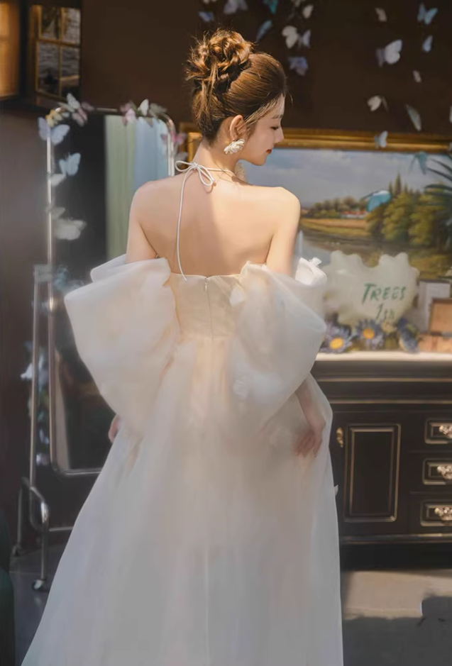 Fairy Off-Shoulder Bodice Wedding Dress Appliques A-Line Tulle Bridal Dress AP6961