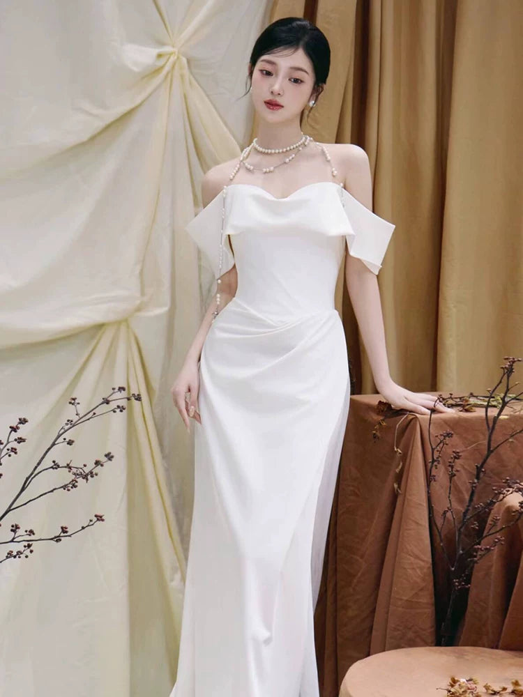 Eye-Catching Mermaid Wedding Dress Off-Shoulder Slit Satin Bridal Dress AP6976
