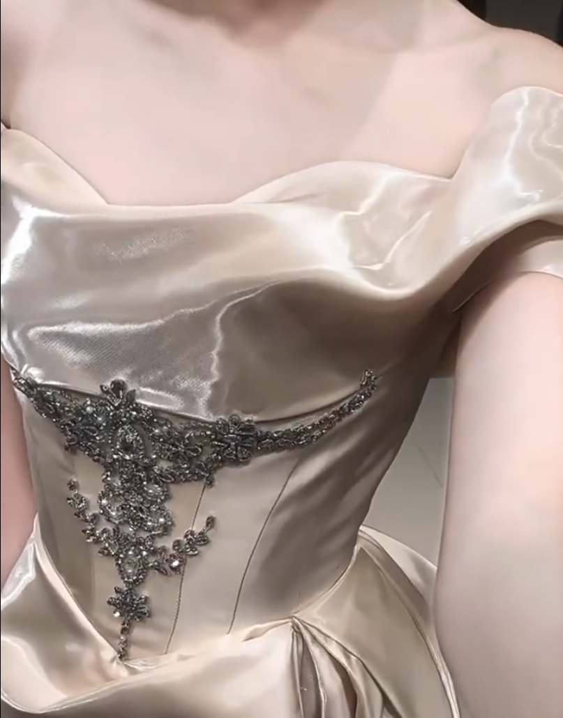 New Tendency Off-Shoulder A-Line Prom Dress Ideas Beaded Satin Formal Dress AP7039