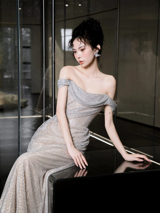 Hot Girls Off-Shoulder Sheath Prom Dress Inspiration Sequins Formal Dress AP7040