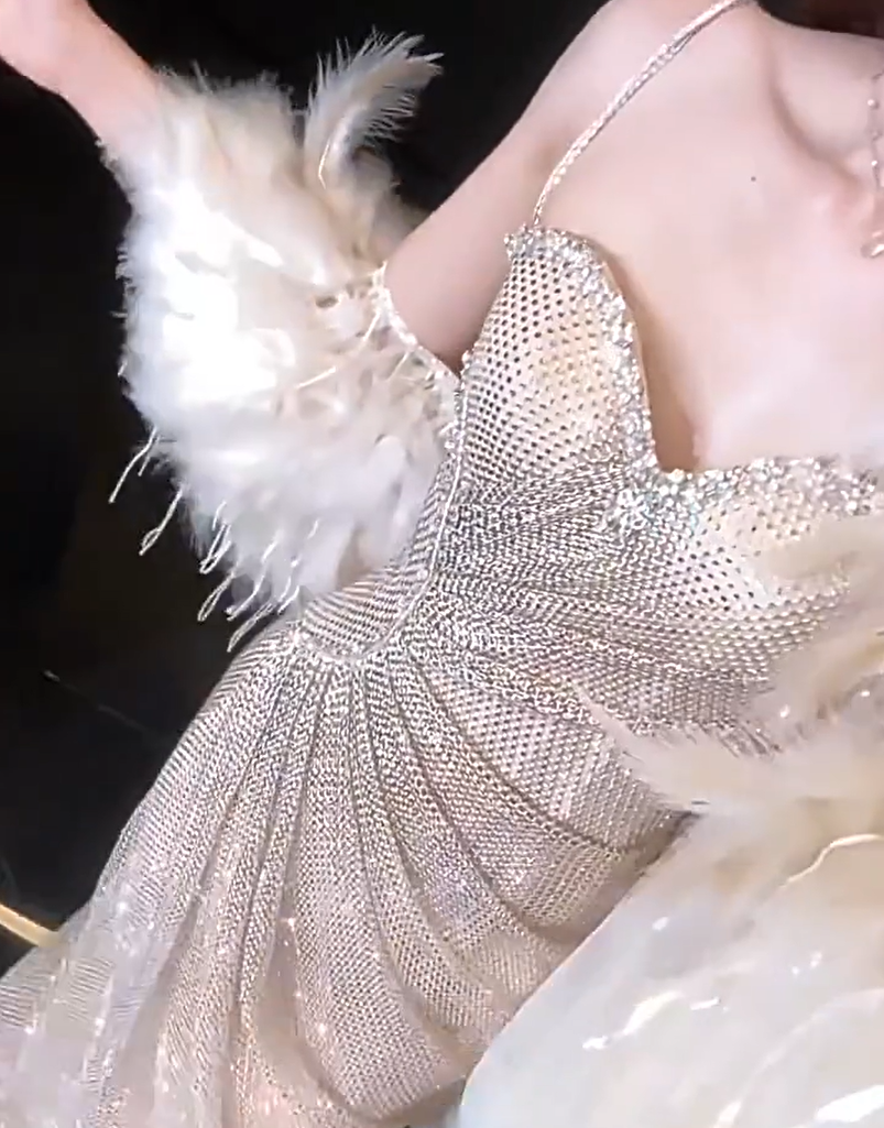Fresh Spaghetti Straps Beige Prom Dresses With Shawl Beading Sequins Mermaid Evening Dress AP7060