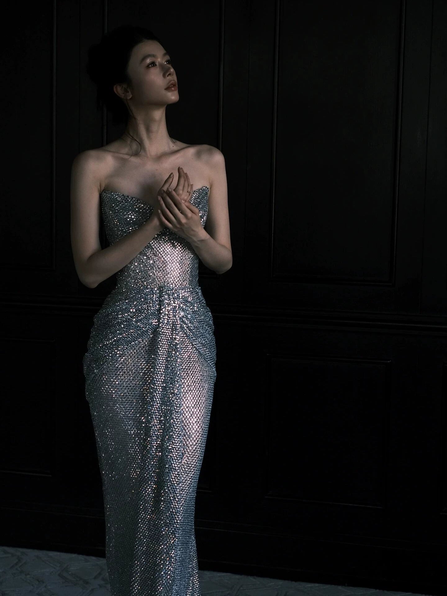 Alluring Strapless Blue Prom Dress Sequins Sheath Evening Dress AP7091