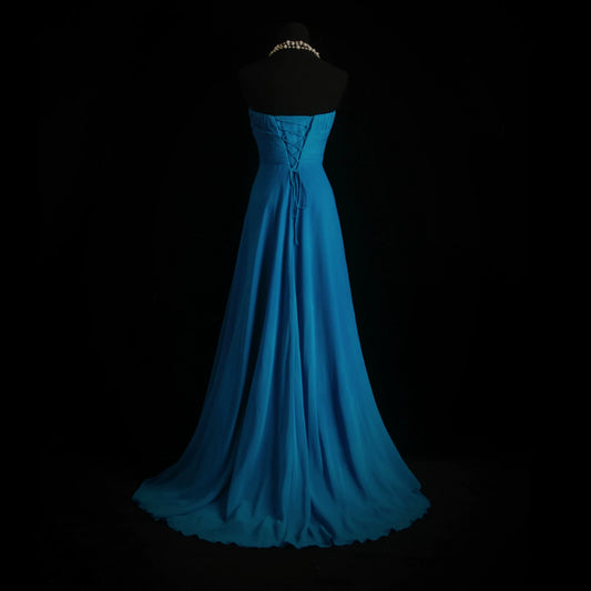 Showstopping Strapless Beaded Blue Prom Dress Sequins A-Line Evening Dress AP7153