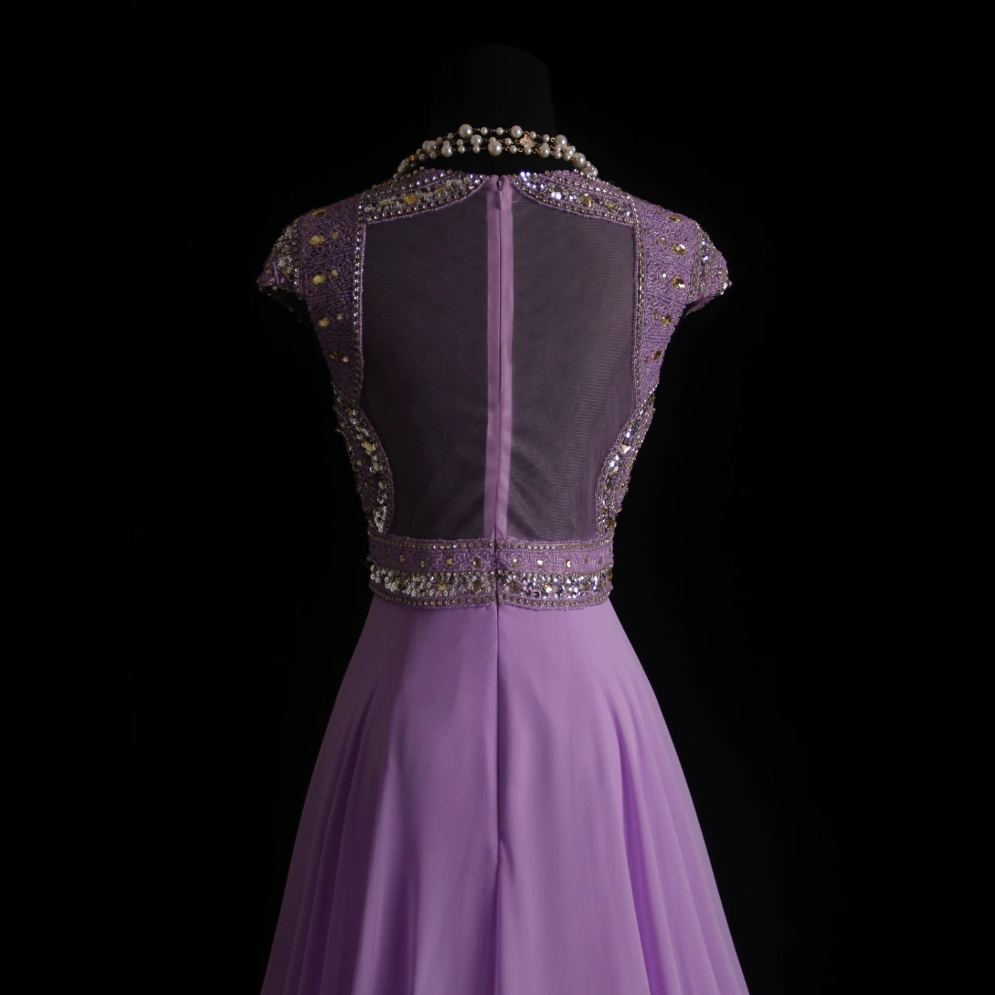 Standout Sequins Beading Lavender Prom Dress Sweetheart Neck A-Line Formal Outfit Short Sleeve Evening Gowns AP7155