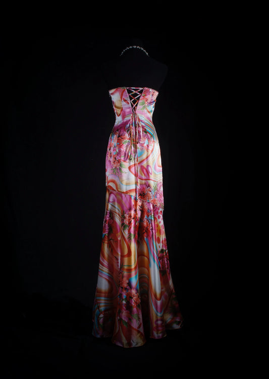 Chic Strapless Floral Prom Dress Beading Crystals Mermaid Evening Dress AP7161