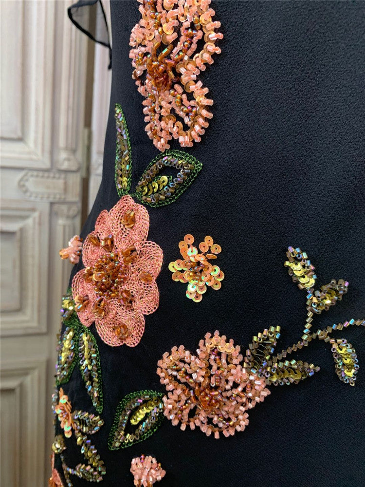 Stunning Spaghetti Strap Sequins Beads Prom Dress Black Sheath Evening Dress AP7179