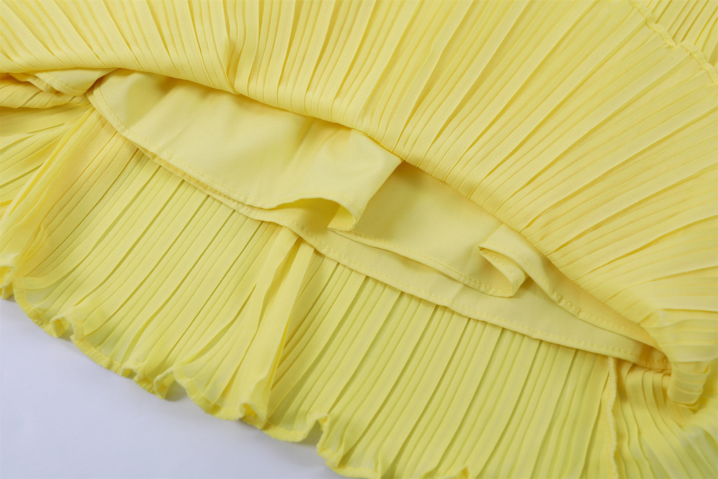 Playful Off-Shoulder Long Sleeve Top A-Line Maxi Dresses Chic Lemon Yellow Pleated Chiffon Two Piece Long Dress AP7190