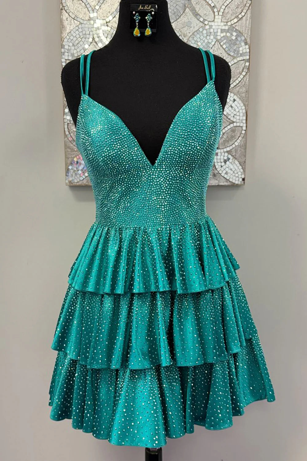 Stunning A-Line Double Spaghetti Straps Lace Up Layered Beaded Homecoming Dress AS033