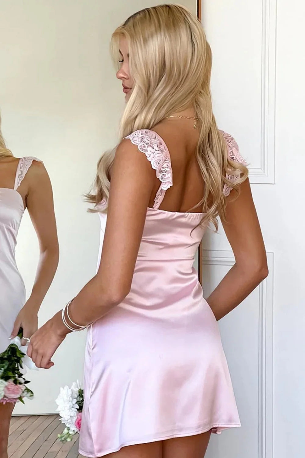 Pretty A Line Sweetheart Pink Short Homecoming Dress with Lace AS043