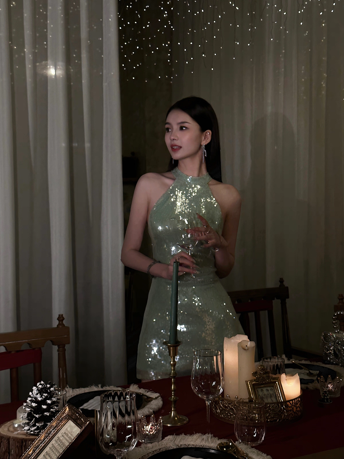 Luxuriant Mint Green Halter Shiny Sequins A Line Mini Homecoming Dress AS1035