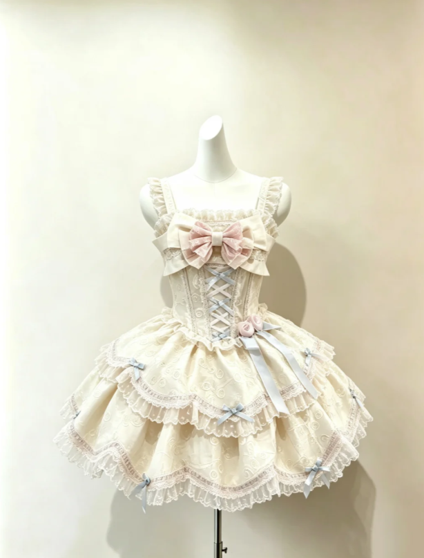Unique Ivory Square Neck Straps Tier Ruffle Lace Trim A Line Jacquard Short Homecoming Dress With Bows And Flowers AS1226