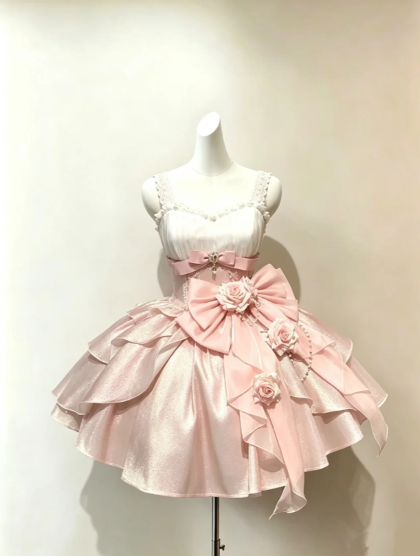 Romatic Blush Pink Sweetheart Neck Straps Tier Ruffle A Line Short Homecoming Dress With Bow And 3D Rose AS1227