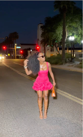 Chic Hot Pink Square Neck Straps Ruched Ruffle Hem Bodycon Mini Homecoming Dress AS1293