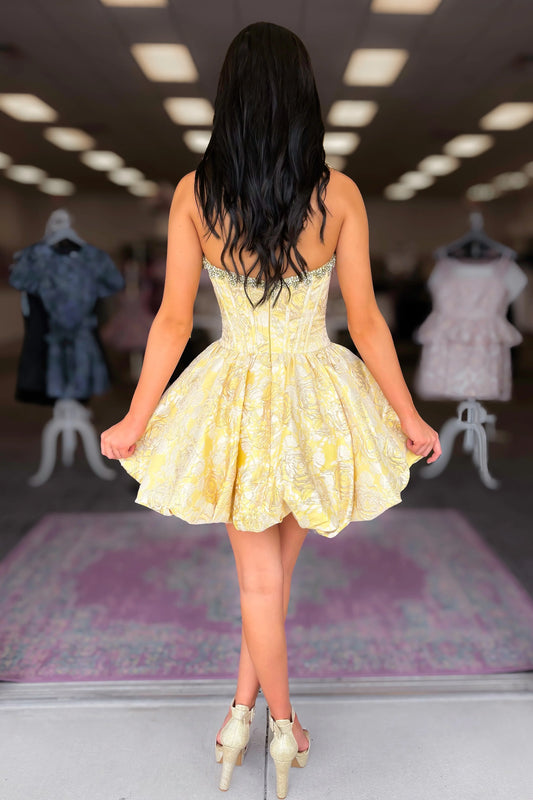 Pretty Light Yellow Beading Strapless Corset A Line Short Homecoming Dress AS1330