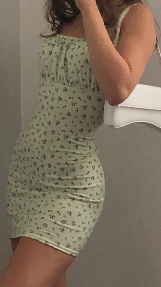Gorgeous Light Sage Green Floral Spaghetti Straps Ruched Bust Bodycon Short Homecoming Dress AS1383