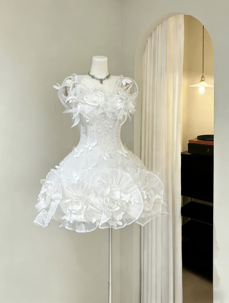 Unique White Straps 3D Butterfly & Floral Appliques Corset A Line Short Homecoming Dress AS1397
