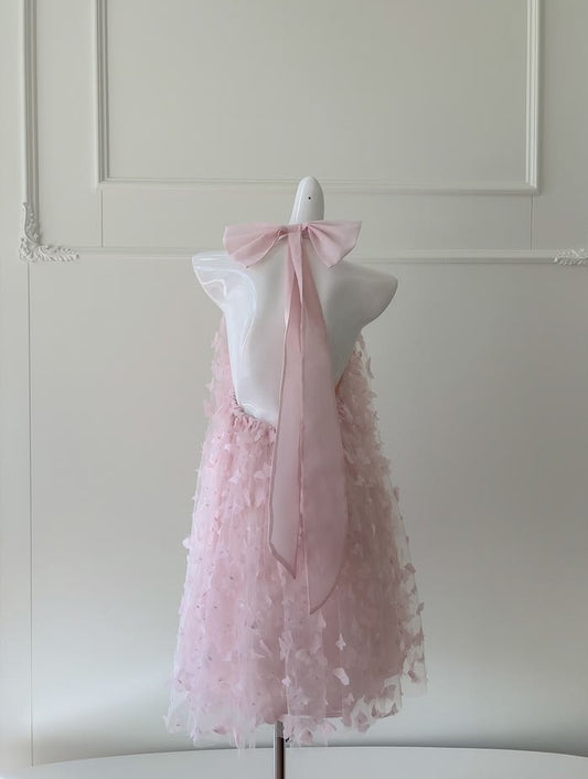 Gorgeous Pink Halter Neck 3D Butterfly Applique Tulle Back Bow A-Line Short Homecoming Dress AS1461