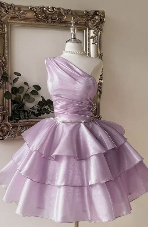 Chic Sunset Orange Gradient One Shoulder Ruched Rhinestone Waistband Tiered Ruffle A Line Short Homecoming Dress AS1463
