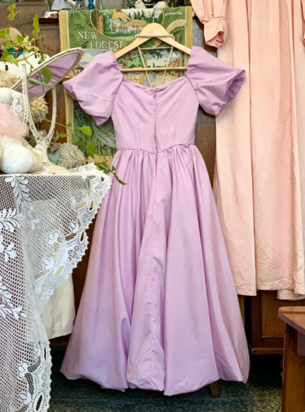 Chic Lavender Square Neck Short Puff Sleeve Satin A Line Voluminous Midi Homecoming Dress AS1477
