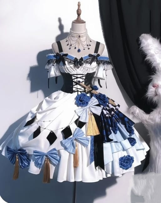 Noble White Blue Off Shoulder Strap Corset Waist 3D Rose Bow A Line Short Homecoming Dress AS1516