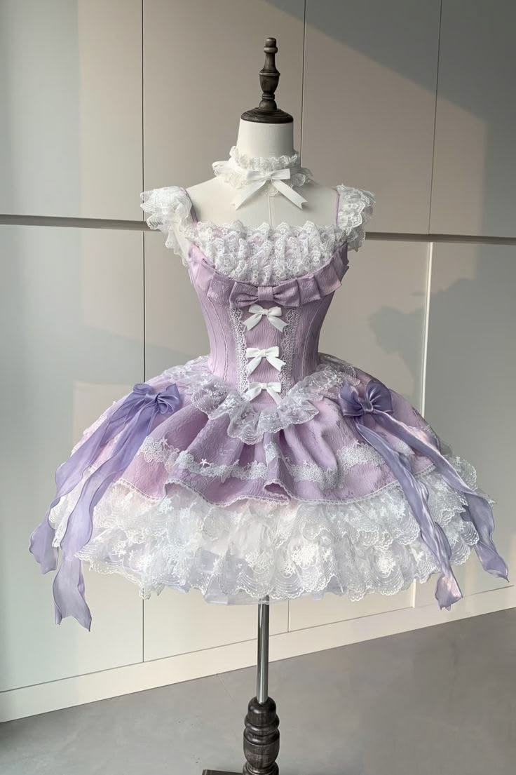 Romantic Lavender Lace Ruffle Straps Corset Bow Layered Lace A Line Short Homecoming Dress AS1542