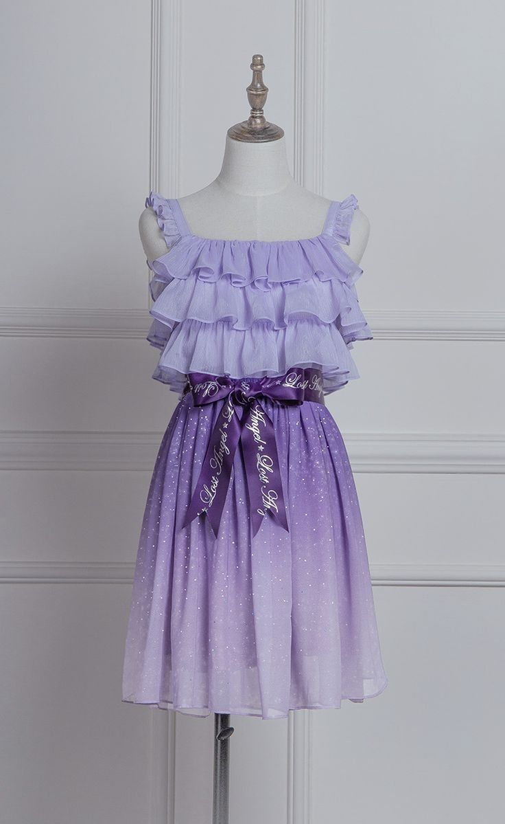 Sweet Lavender Square Neck Ruffled Straps A Line Glitter Gradient Chiffon Skirt Short Homecoming Dress AS1581