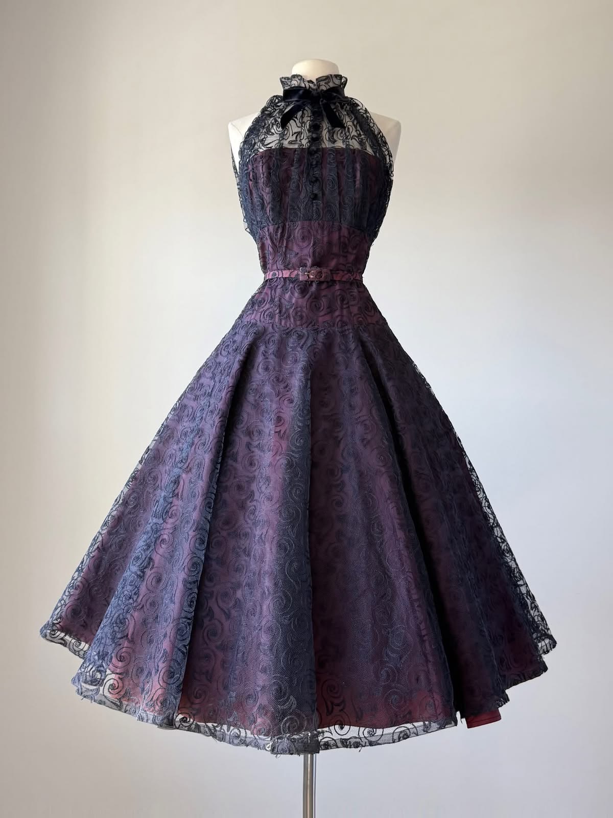 Elegant Plum Halter Sheer High Neck Lace A Line Midi Homecoming Dress AS1592