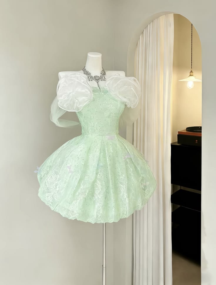 Fresh Mint Green Giant Organza Bubble Off Shoulder Sparkle A Line Puffy Short Homecoming Dress With Appliques AS1601