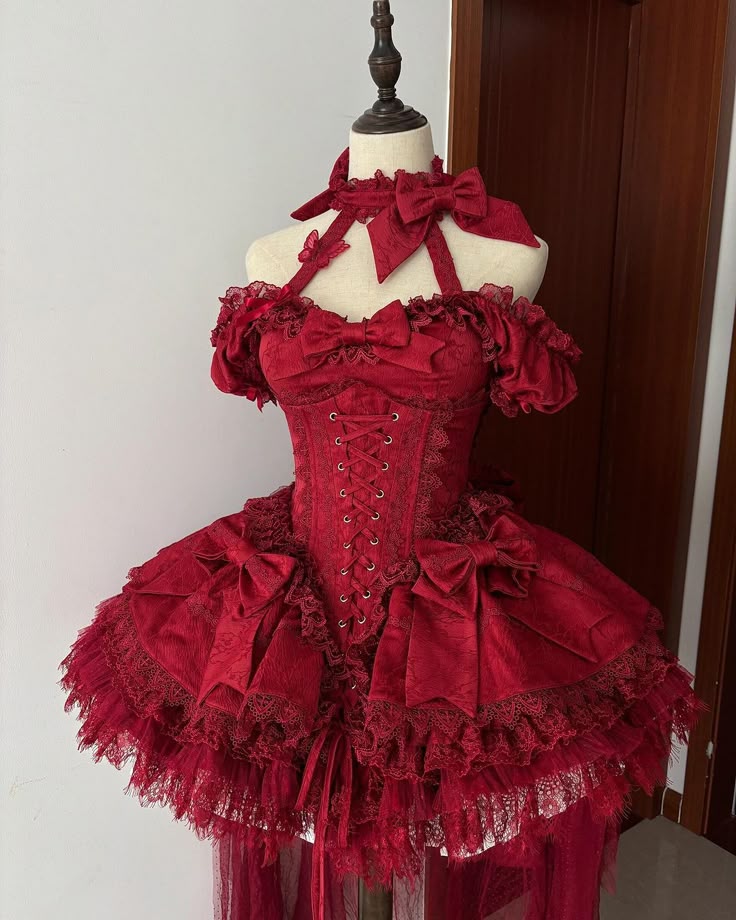 Regal Red Halter Off Shoulder Short Puff Sleeve Bow Lace Up Corset Layered Lace Tulle Skirt A Line Short Homecoming Dress AS1608