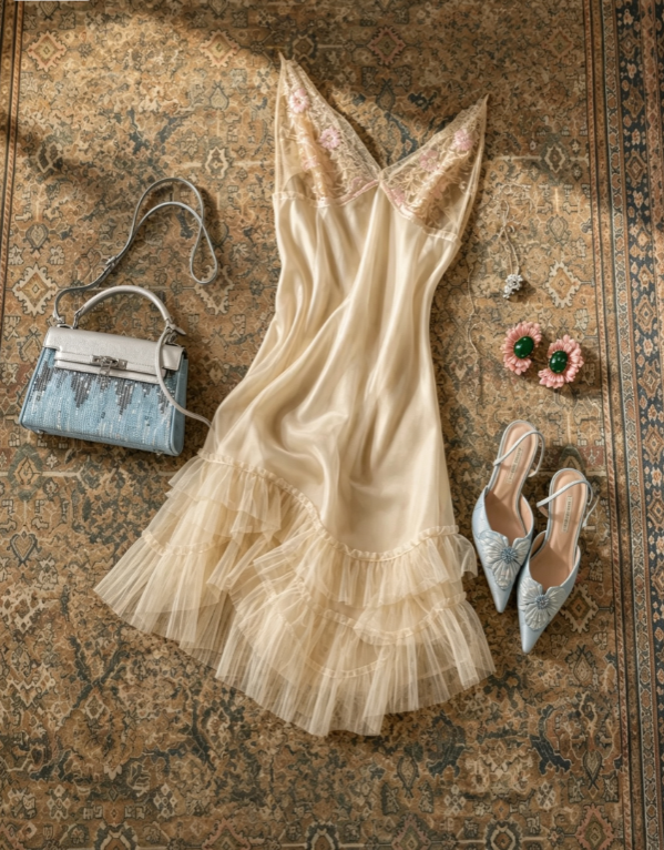 Delicate Champagne Floral Lace V-Neck Spaghetti Strap Satin Multi-Layer Tulle Ruffle Hem Short Homecoming Dress AS1648