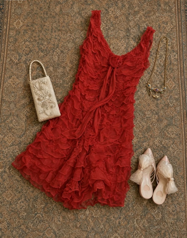 Vivid Red Sleeveless V Neck 3D Floral Layered Ruffled Sheath Short Homecoming Dress AS1683