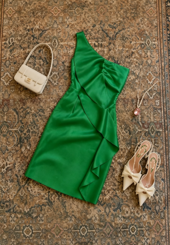 Luxurious Emerald Green One Shoulder Satin Ruffle Bodycon Short Homecoming Dress AS1711