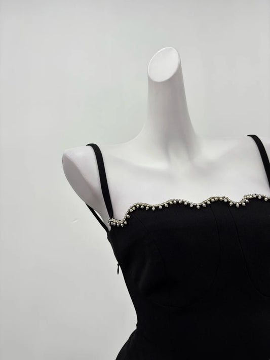 Sleek Black Spaghetti Straps Rhinestone Trim Pleated A Line Short Homecoming Dress AS2284