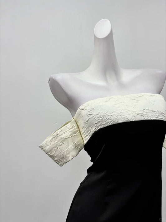 Chic Black Ivory Off‑The‑Shoulder 3D Rose Hem Bodycon Short Homecoming Dress AS2287