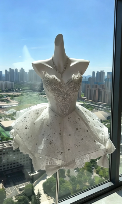 Glamorous Ivory Strapless Sweetheart Beaded Lace Corset Sparkle Rhinestone Tulle Bow A Line Short Homecoming Dress AS2297