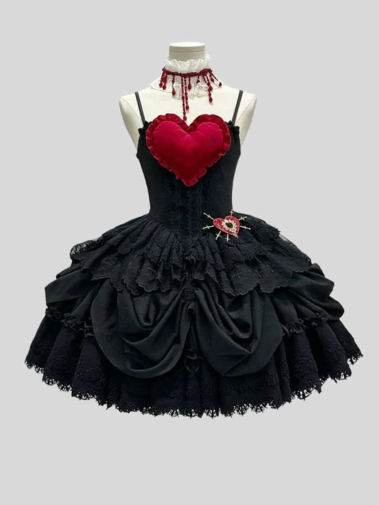 Dramatic White Spaghetti Straps Bow Lace Corset 3D Red Heart Waist Drip Bead Detail Layered Ruffle A Line Short Homecoming Dress AS2255