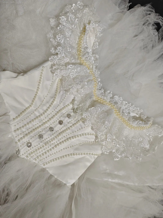 Romantic Ivory Off Shoulder Lace Ruffle Trim Beaded Corset Bodice Fluffy Tiered Tulle A‑Line Short Homecoming Dress AS2414