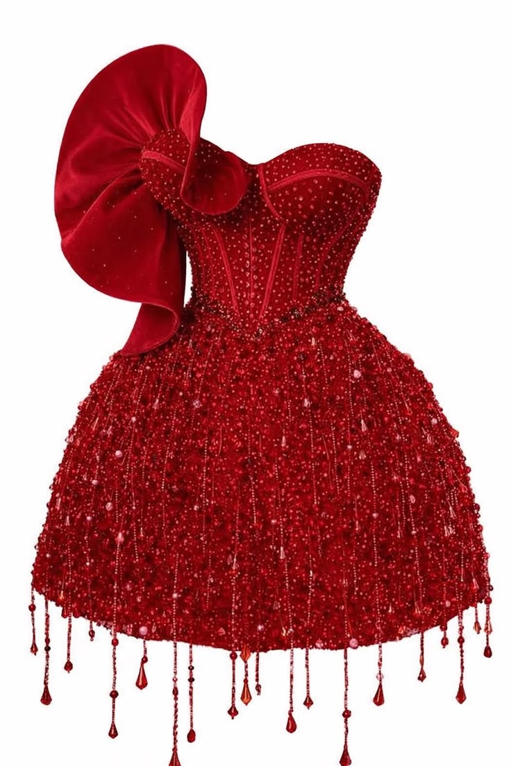 Luxe Red Strapless Sweetheart Beaded A Line Short Homecoming Dress AS2618