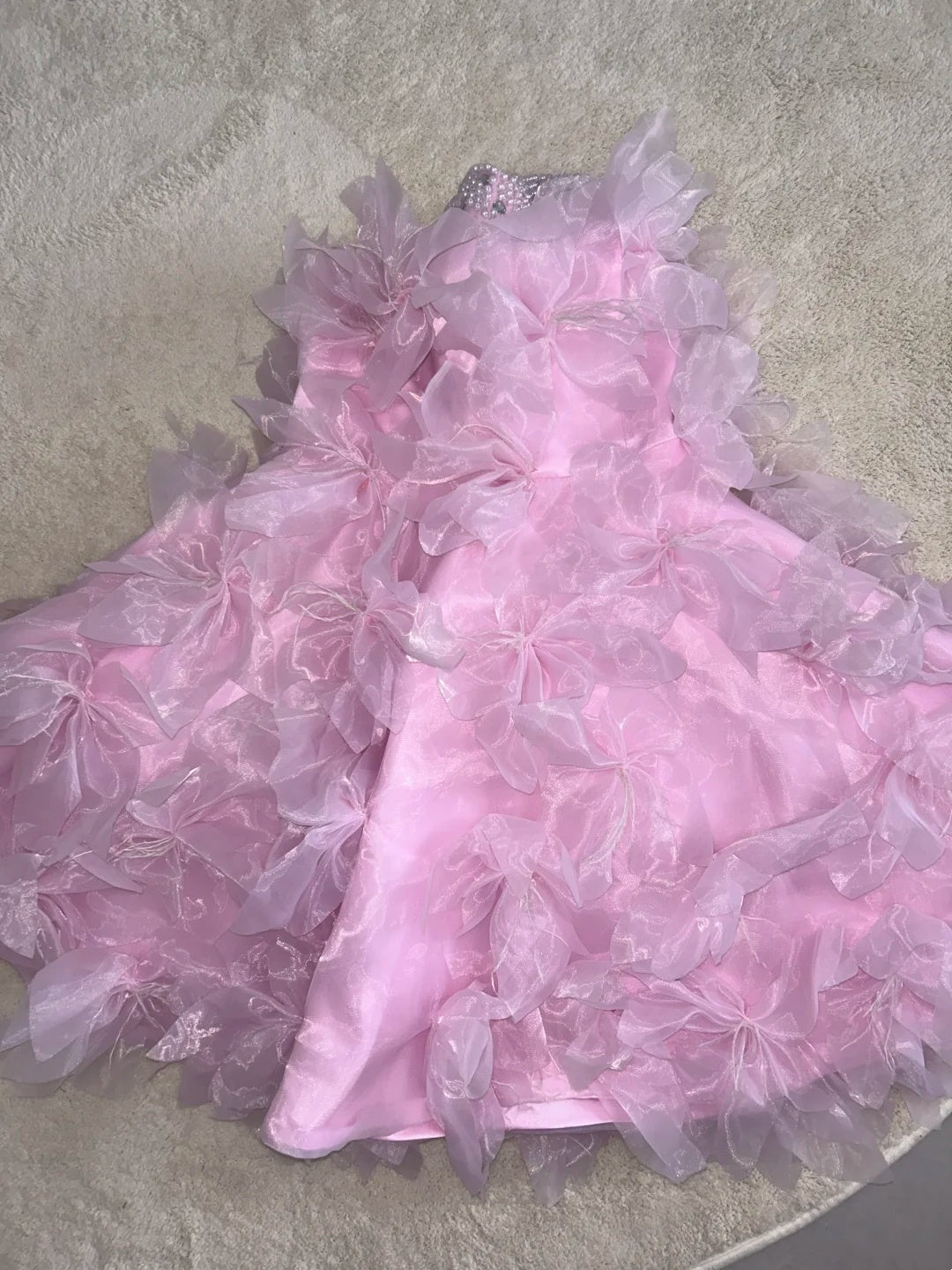 Chic Pink Strapless Sweetheart Beaded Trim 3D Petal A-Line Short Homecoming Dress AS2694