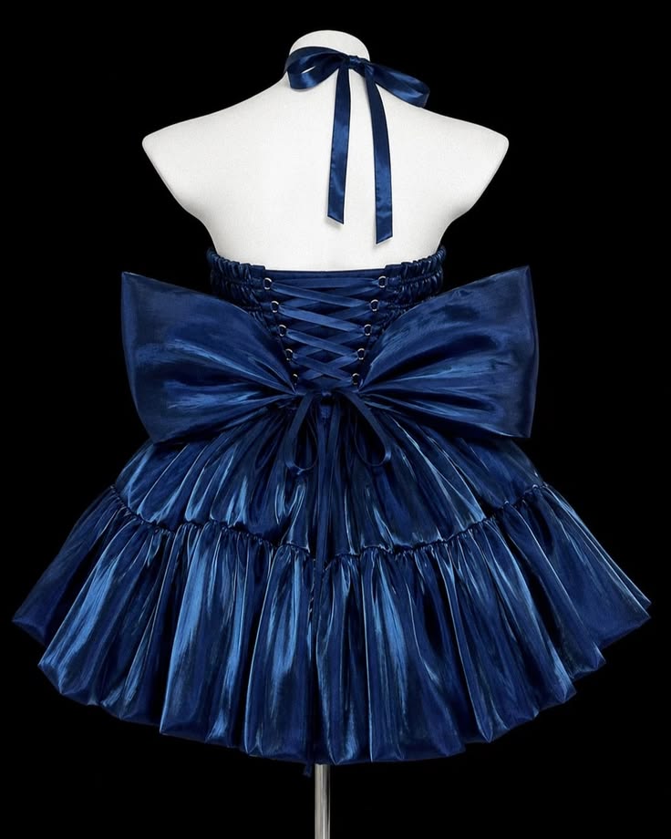 Regal Navy Blue Satin Strapless Corset Pearl Detail Big Bow A Line Short Birthday Dress Homecoming Dress AS2787