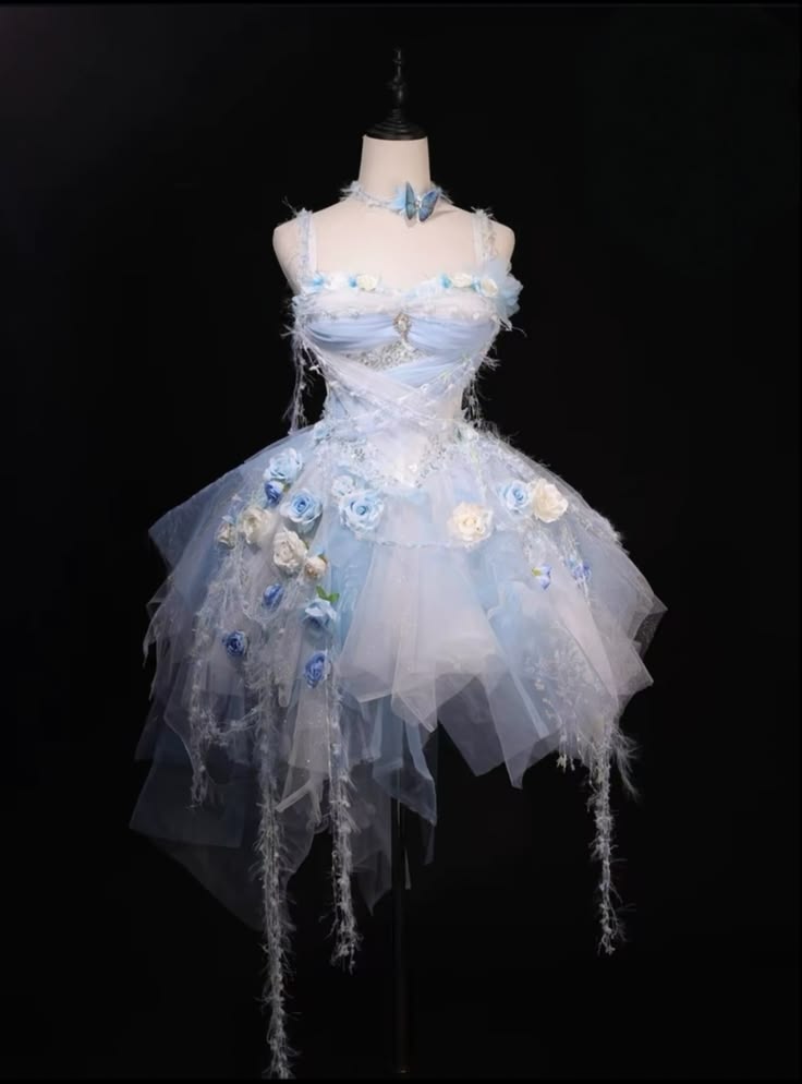Fairy Light Blue Spaghetti Straps Floral A Line Short Birthday Dress Homecoming Dress AS2789