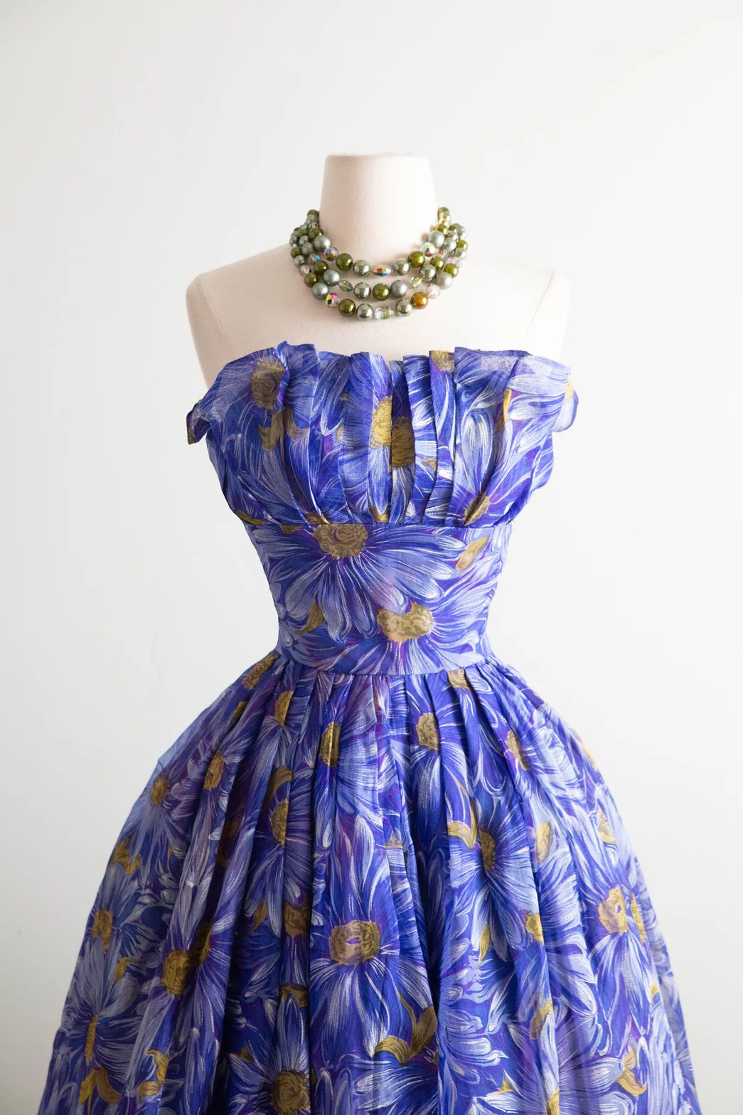 Vibrant Royal Blue Strapless Ruffled Floral Print A Line Midi Homecoming Dress AS2871