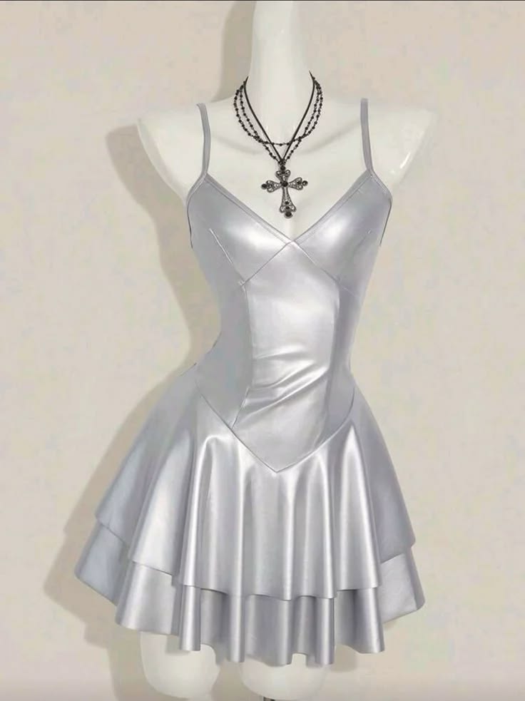 Chic Silver Metallic Spaghetti Strap V Neck A Line Short Homecoming Dress AS2900