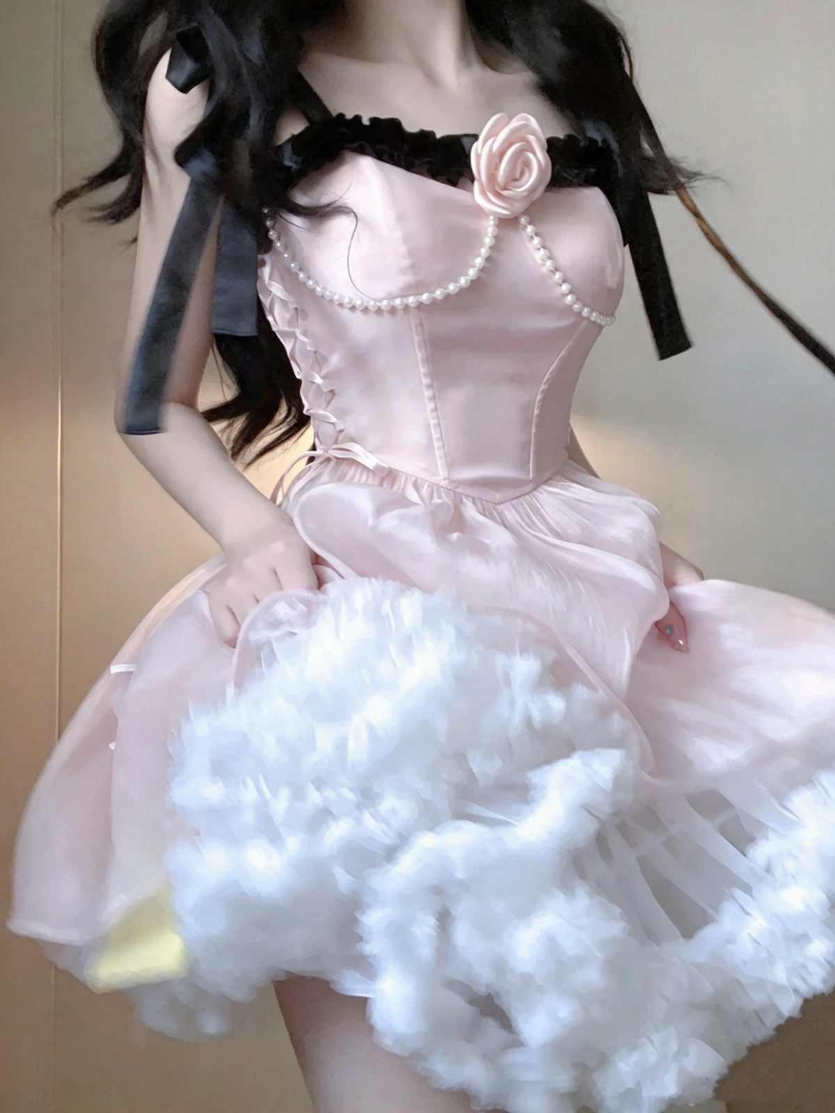 Romantic Pink Bow Strap Corset A Line Short Homecoming Dress With Side Bows,3D Flower And Pearl Chain AS3038